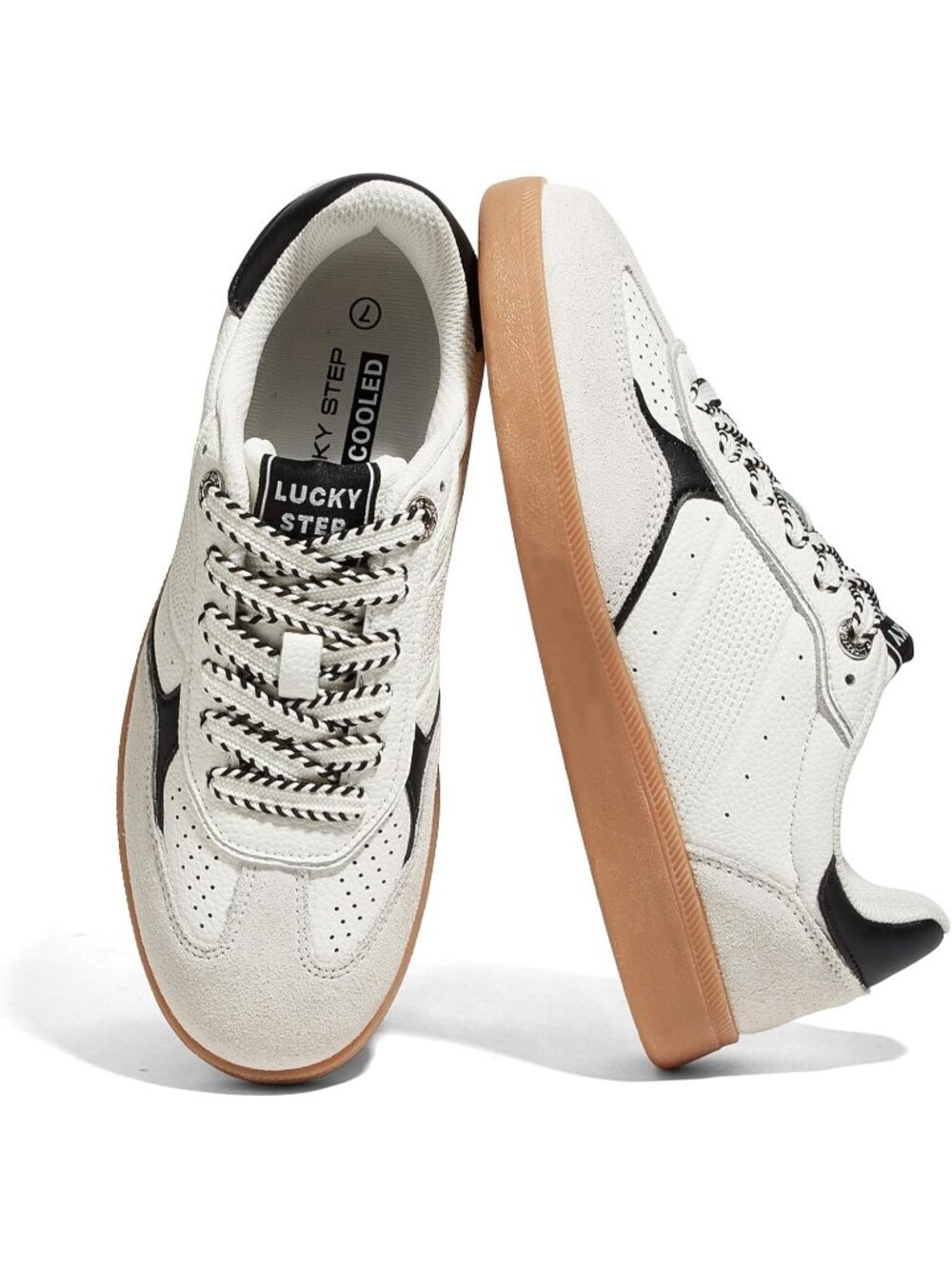 Women's White Faux Leather Comfortable Trendy Casual Retro Skate Fashion Sneaker